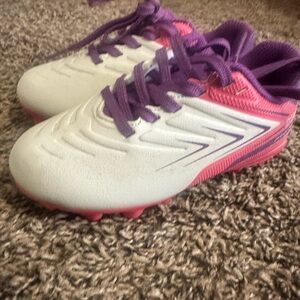 Kids White and Pink Soccer Cleats